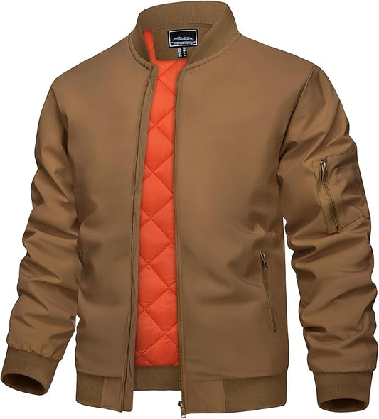 KEFITEVD Men's Jacket Casual Windproof Bomber Jackets Full Zip Windbreaker Warm Winter Padded Coats