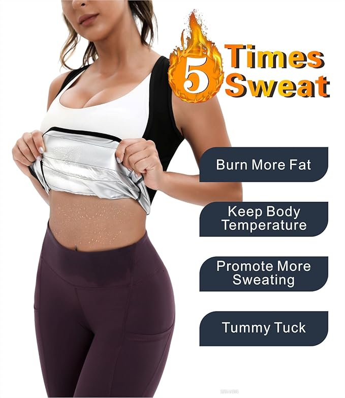 Women's Sauna Vest Waist Trainer, Adjustable Workout Sweat Shaper Shirt, Tummy Control Tank Top for Gym Yoga Running