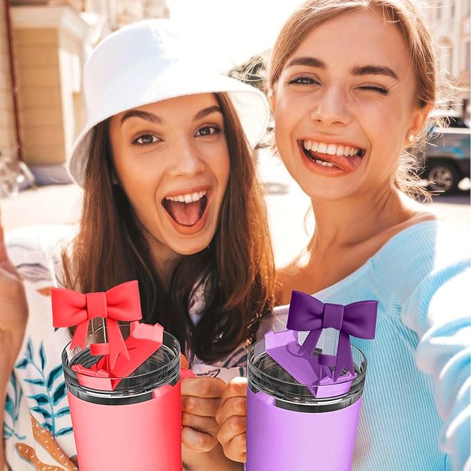 6Pcs Silicone Straw Toppers Covers for Stanley Cups 40/30oz 10mm(0.4in) Black Dust-Proof Bow Straw Covers Toppers Dark Purple Suitbale for Stanley Cup Accessories Reusable Straws Caps