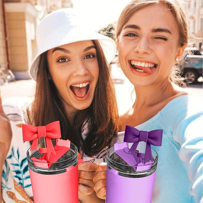 6Pcs Silicone Straw Toppers Covers for Stanley Cups 40/30oz 10mm(0.4in) Black Dust-Proof Bow Straw Covers Toppers Dark Purple Suitbale for Stanley Cup Accessories Reusable Straws Caps