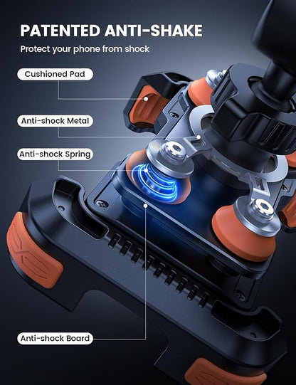 Lamicall Motorcycle Phone Mount Holder - [Dual Vibration Dampener] [Anti Shake] Motorcycle Cell Phone Holder, Upgrade Bike Phone Mount, Fit iPhone 16/15/14/13 Pro Max, 4.7-6.7" Phones, Orange
