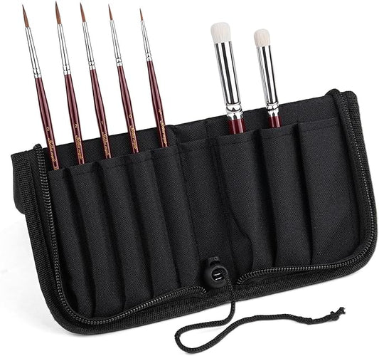 Kolinsky Sable Miniature Paint Brushes - Golden Maple 7pcs Detail Paint Brushes Drybrushes for Acrylic Watercolor, Small Fine Detail Paint Brush Set for Mini Paints (red)