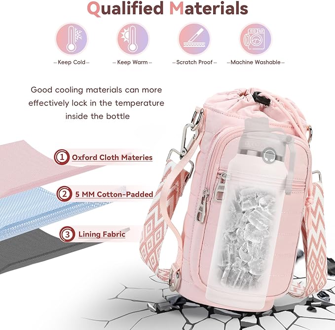 Water Bottle Carrier Bag with Strap, Sling Bag for Walking, Hiking, Cycling, Black, 40 Ounces