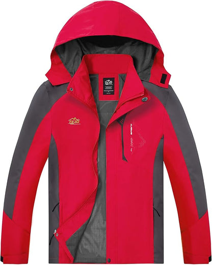 TEZO Mens Rain Jacket Waterproof with Hooded Hiking Coat Lightweight Windbreaker