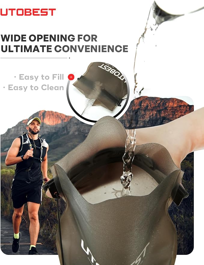 Water Bladder, Odorless Leather and Double-Layerad Water Tube Hydration Bladder, No Plastic Taste 360 Degree Rotation Bite Valve Water Reservoir