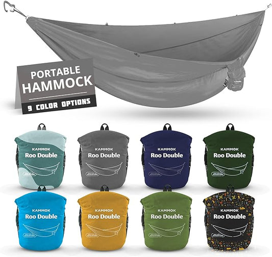 KAMMOK: Roo Double XL Hammock | Made from Strong & 100% Recycled Water Resistant Ripstop Fabric | Comfortable, Packable, Lightweight (Lifetime Adventure Grade Warranty), Granite Gray