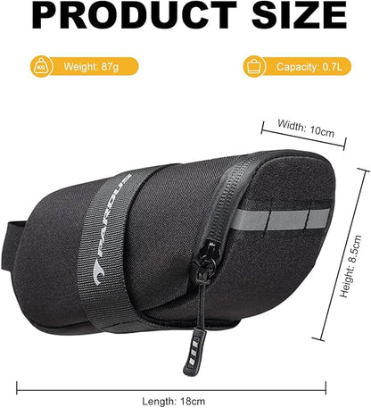 PARDUS Bike Saddle Bag, Water Resistant Bicycle Seat Bag, Durable Under Seat Storage Pouch with Multi-Tool Sleeves, Small Compact Bike Bag, Black