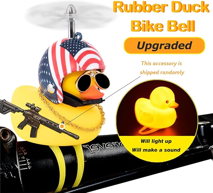 wonuu Rubber Duck Bike Bell, Squeeze Ducks with Helmet for Cycling Car Dashboard Decorations Motorcycle Bicycle Accessories
