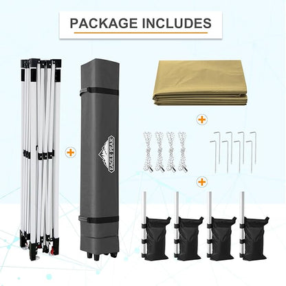 EAGLE PEAK Pop Up Canopy Tent with Wheeled Carry Bag, 8 Stakes, 4 Ropes, 4 Weight Bags, Easy Set Up Tent Canopy, 12x12 ft, 144sqft of Shade, Beige