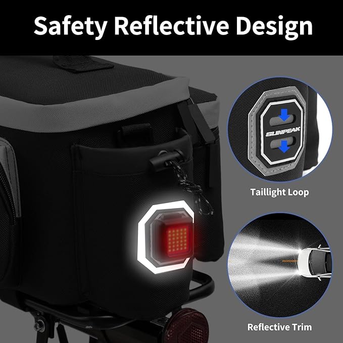 Bike Rear Rack Bag Waterproof Ebike Mountain Bicycle Saddle Bag 12L Cycling Pannier Trunk with Reflector & Shoulder Strap for Commuter Travel Outdoor