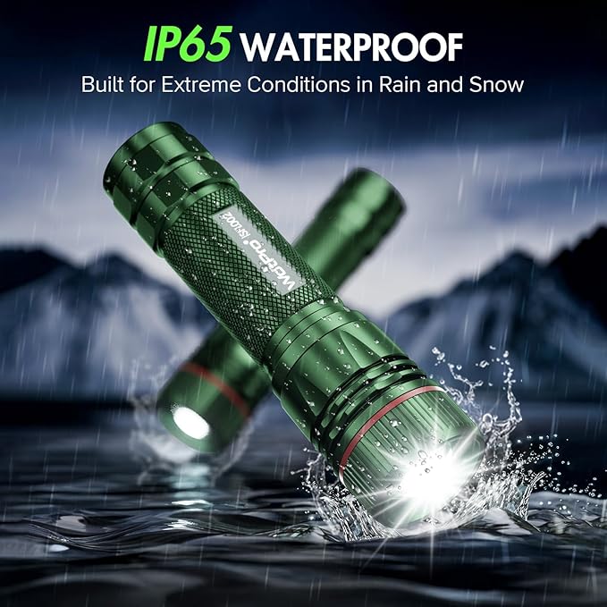 WdtPro Rechargeable Flashlights High Lumens, 2 Pack 10H Long Lasting Super Bright EDC Flashlight, LED Mini Tactical Flash Lights for Camping Emergency, Drop & Water Resistant Green(Battery Included)