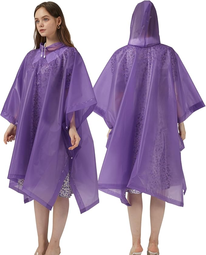 Rain Ponchos for Adults, 2 Pack Raincoats Jacket Reusbale with Drawstring Hood Sleeves for Women Men