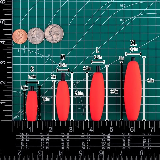 Dr.Fish 15 Pack Fishing Float Cigar Foam Bobbers Peg Floats Slip Fishing Corks Bobber for Santee Catfish Rig Crappie Freshwater Saltwater