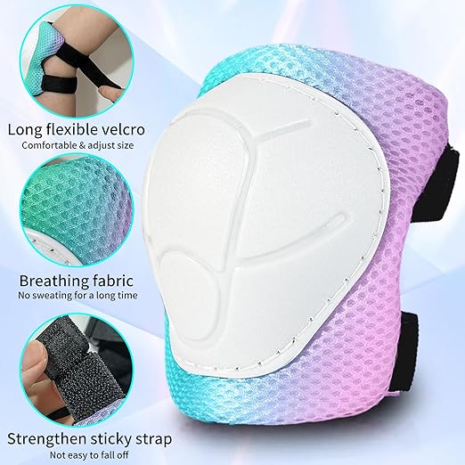 Gradient Color Kids Protective Gear Set Knee Pads for Kid 2-14 Years,W/ Adjustable Strap Kids/Youth Knee Pads Elbow Pads Wrist Guards Set for Inline Roller Skates,Cycling,BMX Bike,Skateboard,Scooter