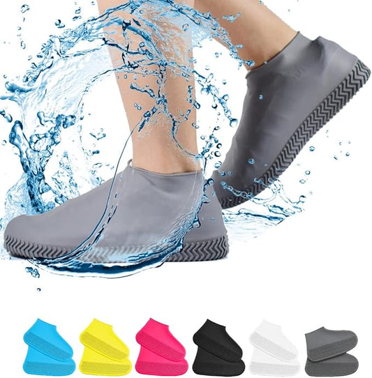 Waterproof Shoe Covers, Non-Slip Water Resistant Overshoes Silicone Rubber Rain Shoe Cover Protectors for Kids, Men, Women (Small, Gray)