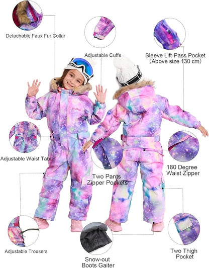 Kids Girls Boys Waterproof Colorful One Piece Snowsuits Coveralls Ski Suits Jackets Winter Jumpsuits