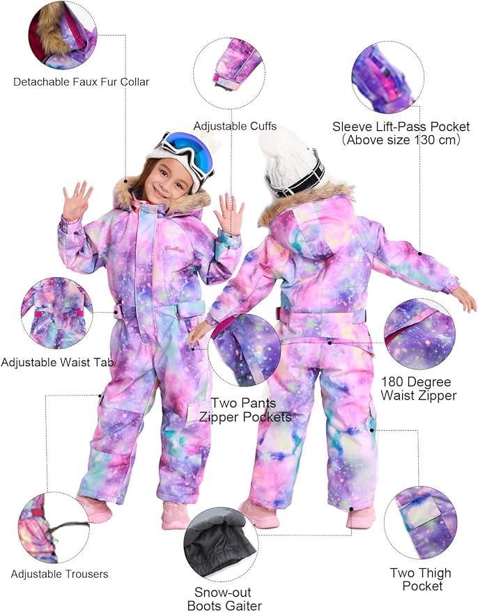 Kids Girls Boys Waterproof Colorful One Piece Snowsuits Coveralls Ski Suits Jackets Winter Jumpsuits