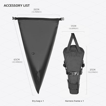Rhinowalk 14L Bicycle Seat Bag, Waterproof Bike Bag, Mountain Road Bikes, Black, Adjustable Strap, Seat Mount