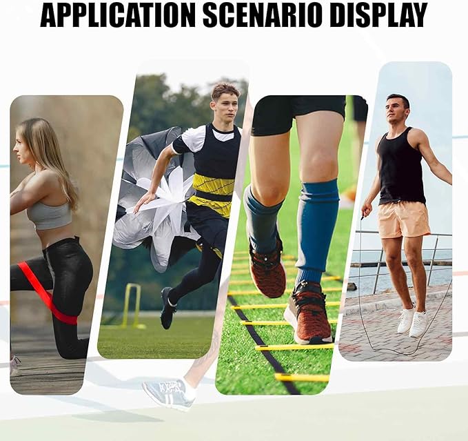 Agility Ladder, Speed Training Equipment Set, 20ft 12-Step Agility Ladder with 4 Fixed Steel Spikes, 5 Resistance Bands, 12 Football Cones, Jump Rope, Running Resistance Umbrella for Kids Teens Adults