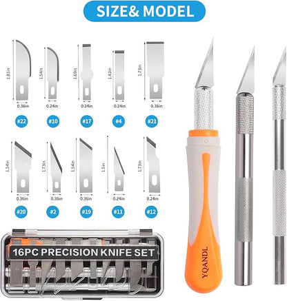 16-Piece Exacto Knife Set: 3 Hobby Knives &13 Industrial-Grade SK5 Steel Blades - Professional Craft Knife Set for DIY, Leather Craft, Pumpkin
