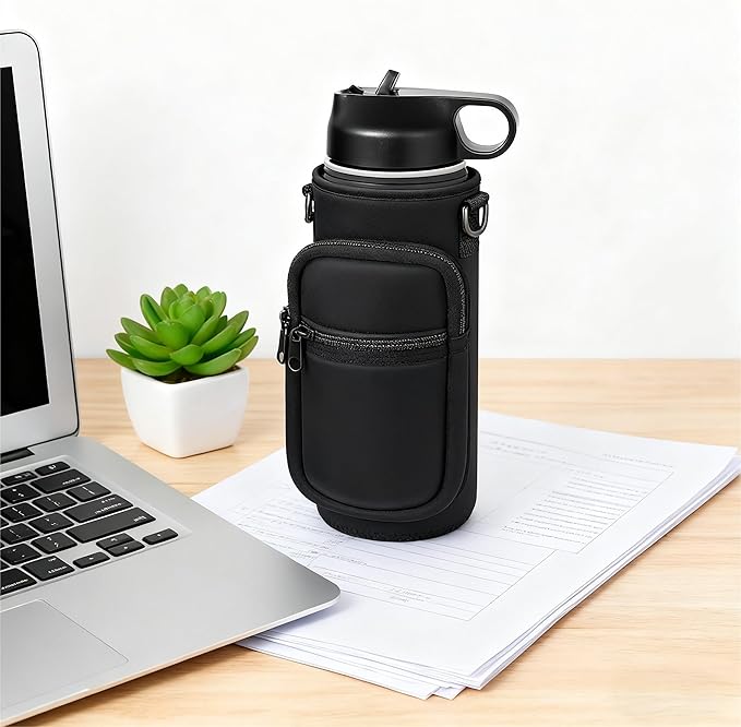 Insulated Water Bottle Holder Sling Bag with Phone Pocket, Adjustable Crossbody Strap for Walking, Hiking, Camping, Fishing