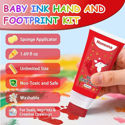 Baby Hand and Footprint Kit with Sponge Head, Baby Ink Hand and Footprint Kit, 1.69 fl oz Non-Toxic and Washable, Paw Print Kit for Dogs Suitable for Babies and Pets, Newborn Memento, Red