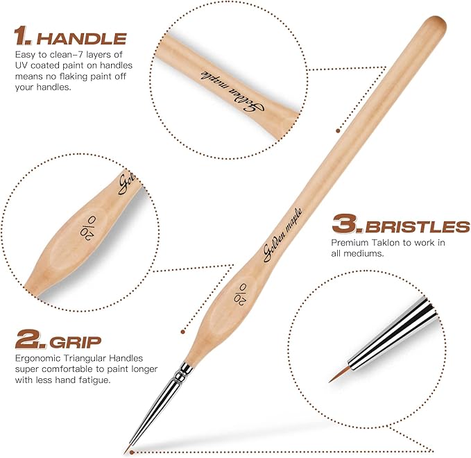 Golden Maple Miniature Paint Brushes, 15PC Model Brushes Micro Detail Paint Brush Set, Fine Detailing for Acrylics, Oils, Watercolors & Paint by Number, Figurine (Wood Color)