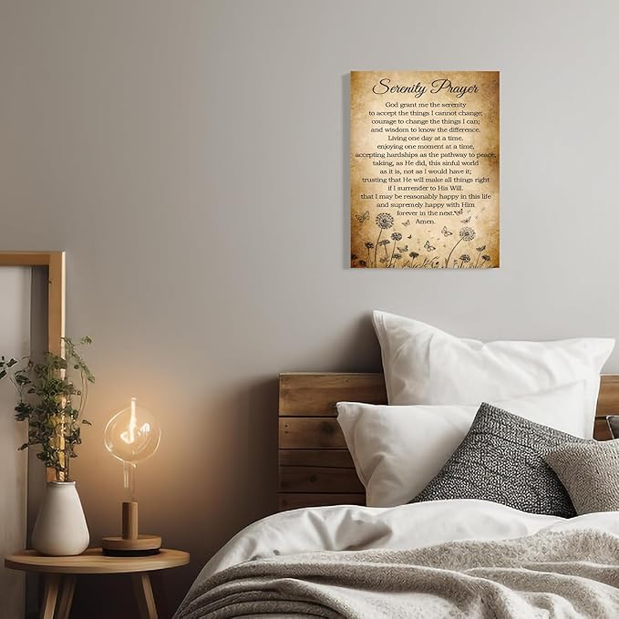Serenity Prayer Canvas Wall Art Bible Verse Poster God Grant Me The Serenity Religious Inspirational Bible Quote Poster Prints Wall Decor Vintage Framed 16 * 24 Inch