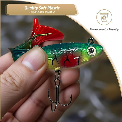 Inmorven Soft Fishing Lures Shad Minnow Swimbaits, Pre-Rigged Jig Head Paddle Tail Swimbaits for Freshwater and Saltwater, Jigs Fishing Bait for Bass Crappie Trout Walleye, Fishing Gifts for Men