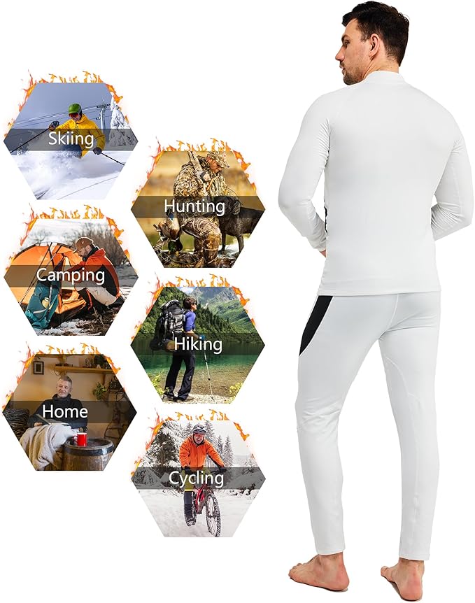 CL convallaria 2 Pack Mens Thermal Underwear Fleece Lined Long Johns Winter Base Layer Cold Weather Hunting Gear