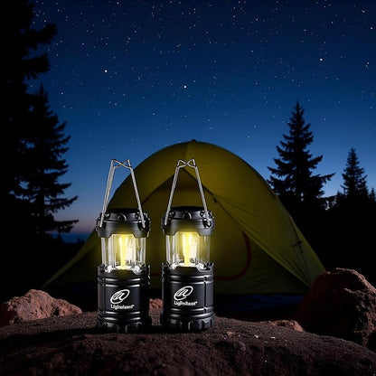Lightahead Set of 4 Portable Outdoor LED Camping Lantern, Black, Collapsible. Great for Emergency, Tent Light, Backpacking (Without Battery)