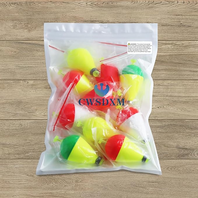 Weighted Fishing Bobbers 10-Pack - Slip Bobbers for Catfish with Spring Clip | 5 Sizes & Styles | High-Visibility EVA Floats with Bottom Weight for Stability