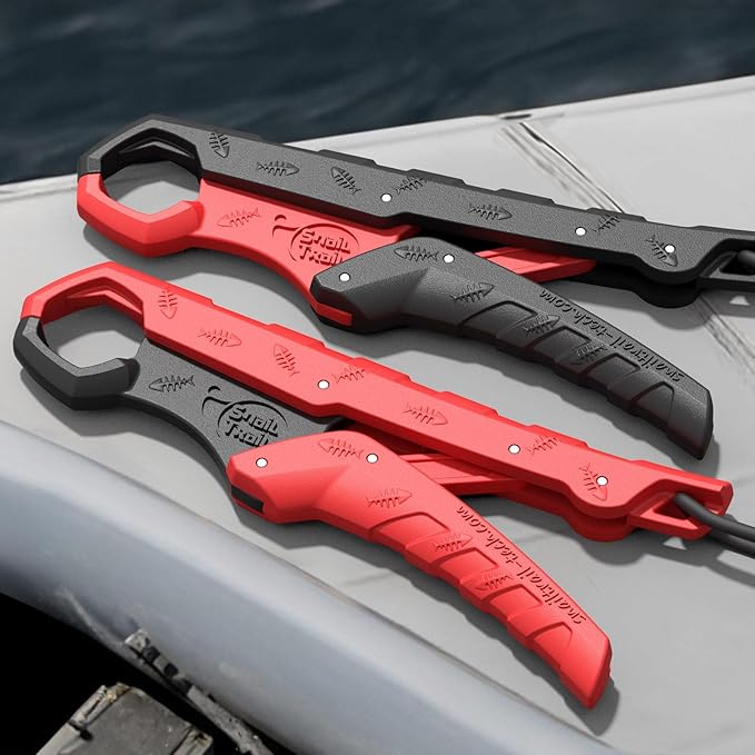 SNAIL TRAIL 7.5''/9'' Floating Fish Gripper, Fishing Grabber, Catfish Mouth Pliers, Caught Bass Holder, Digital Scale Hook Clamp, Saltwater Lip Grip Tool with Lanyard, Gifts for Men