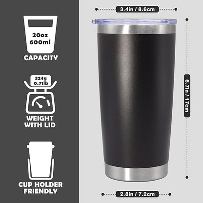 20oz Tumbler Bulk Stainless Steel Tumbler Cup with Lid Vacuum Insulated Double Wall Travel Mug, Durable Powder Coated Travel Coffee Tumbler Mug for Hot & Cold Drinks, Black,12 Pack