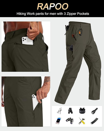Rapoo Mens Hiking Pants Lightweight Water Resistant Breathable Nylon Cargo Pants with 6 Pockets