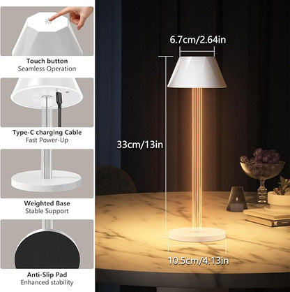 2 Pack Rechargeable Table Lamps, Cordless Table Lamp with 6000mAh Battery Operated 3 Color Stepless Dimming, Touch Lamp for Restaurant Bedroom Bars Party Kitchen Outdoor, Waterproof & Portable
