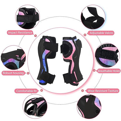 Gradient Color Kids Protective Gear Set Knee Pads for Kid 2-14 Years,W/ Adjustable Strap Kids/Youth Knee Pads Elbow Pads Wrist Guards Set for Inline Roller Skates,Cycling,BMX Bike,Skateboard,Scooter