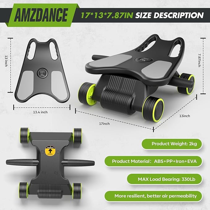 Ab Roller with Elbow Support, Ab Roller Board Core Workout Machine with 4 Wheels, Mini Pilates Reformer Equipment for Home Gym, Abdominal Full-Body Strength Exercise Trainer with Knee Pad