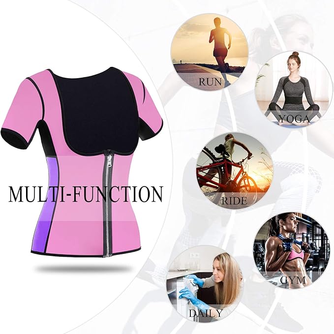 Women Sauna Sweat Vest with Sleeves Neoprene Fitness Shirt Workout Body Shaper Sport Tank Top