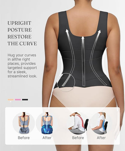 FeelinGirl Waist Trainer for Women Tummy Control Waist Cincher Belt Workout Body Shaper Vest with Adjustable Shoulder Strap