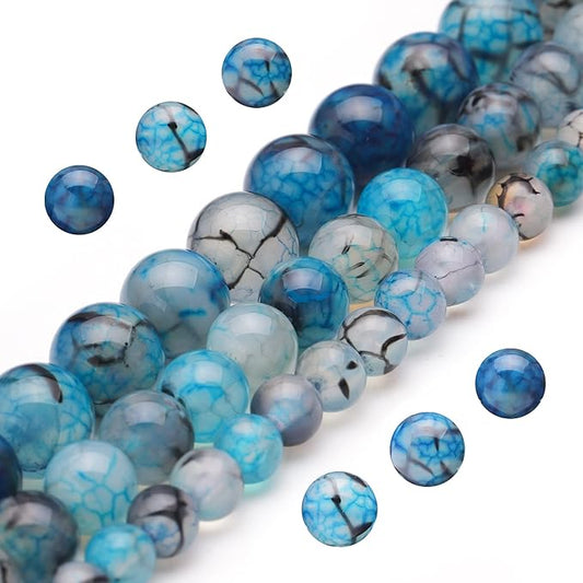 Youngbling Natural Gemstone Beads for Jewelry Making,8mm Dragon Vein Agate Polished Round Smooth Stone Beads for Bracelet Necklace 15 Inch