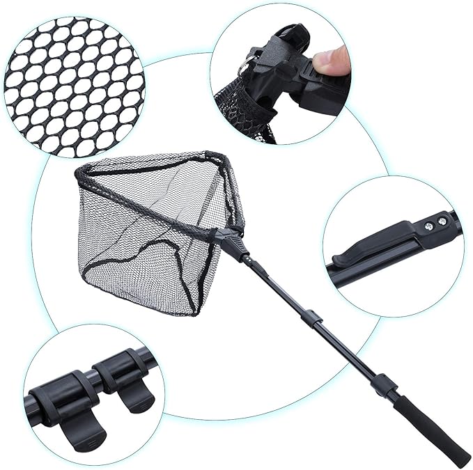 Sougayilang Fishing Net Fish Landing Net, Foldable Collapsible Telescopic Pole with EVA Handle, Durable Nylon Material Mesh, Safe Fish Catching or Releasing