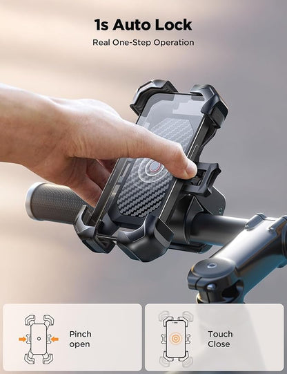 JOYROOM Motorcycle Phone Mount, [1s Auto Lock][100mph Military Anti-Shake] Bike Phone Holder for Bicycle, [10s Quick Install] Handlebar Phone Mount, Compatible with iPhone, Samsung, All Cell Phone
