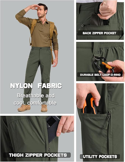 Mens Lightweight Cargo Hiking Patns Outdoor Quick Dry Work Tactical Pants with 6 Pockets Water Resistant Fishing Travel Pants