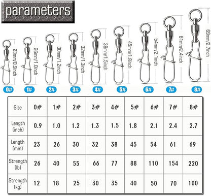 AMYSPORTS Duo Lock Snap Fishing Swivels Stainless Barrel Swivels Fishing Lure Snap Swivels Ball Bearing Swivels Fishing Tackle for Saltwater Fishing Freshwater Fishing