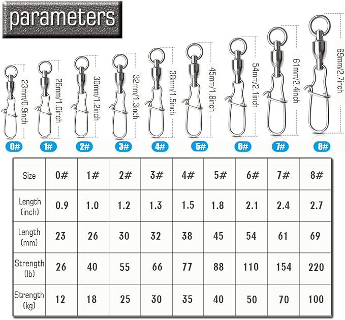 AMYSPORTS Duo Lock Snap Fishing Swivels Stainless Barrel Swivels Fishing Lure Snap Swivels Ball Bearing Swivels Fishing Tackle for Saltwater Fishing Freshwater Fishing