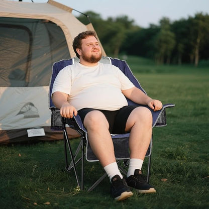 Oversized Camping Chairs Extra Wide 400lbs Capacity, Heavy Duty Folding Outdoor Chair with 2 Cup Holder & Storage Pocket, Padded and Portable Lawn Chair for Adults, Camp, Fishing, Tailgating, Picnic