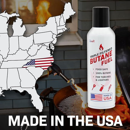 ZeroR® 100% Butane Fuel Refill | 10.67 fl oz 315ml | Made in USA | Butane Refill for Torch Lighter, Kitchen Torch, Refillable Lighters, 2 Cans