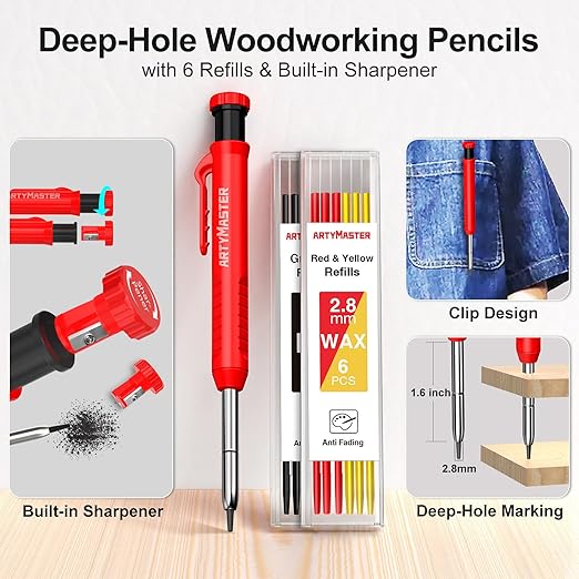 7 inch Carpenter Square, 1/16" Precision Hole Scribing Square Tools, 0-90° Aluminum Alloy Rafter Square, Woodworking Square with Stair Gauge & Carpenter Pencils 12 Refills AM13F