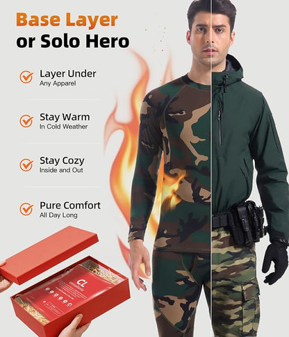 CL convallaria Mens Thermal Underwear Set with Fly Long Johns Base Layer Winter Hunting Gear Sport Top and Bottom